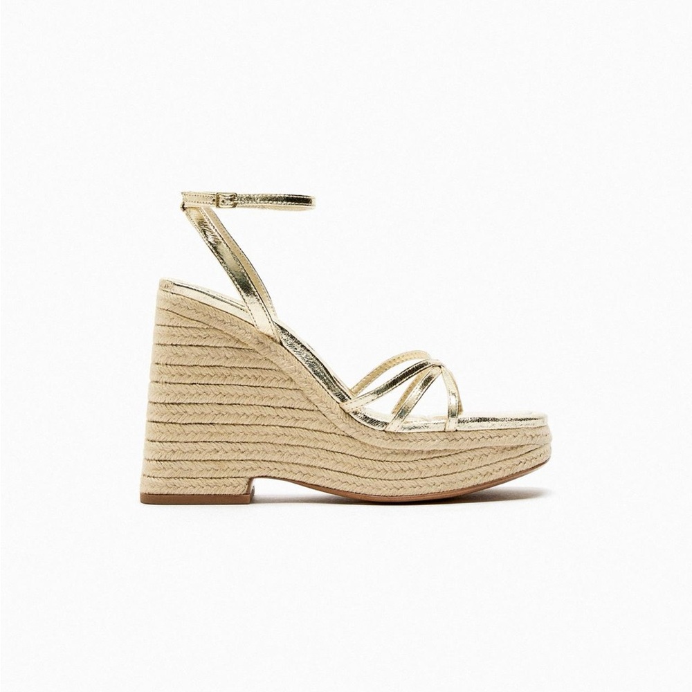 Zara ✨Light Beige Platform Wedge Sandals with Open Toe and High Heel